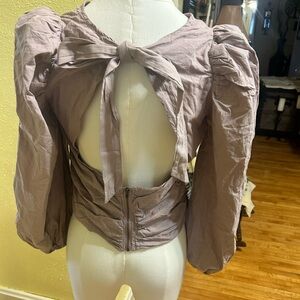 Lavender Long Sleeve Crop Top with Bow